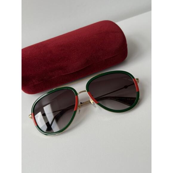 NEW Gucci GG0062S 003 Aviator Sunglasses in Red/Green - Picture 2 of 11